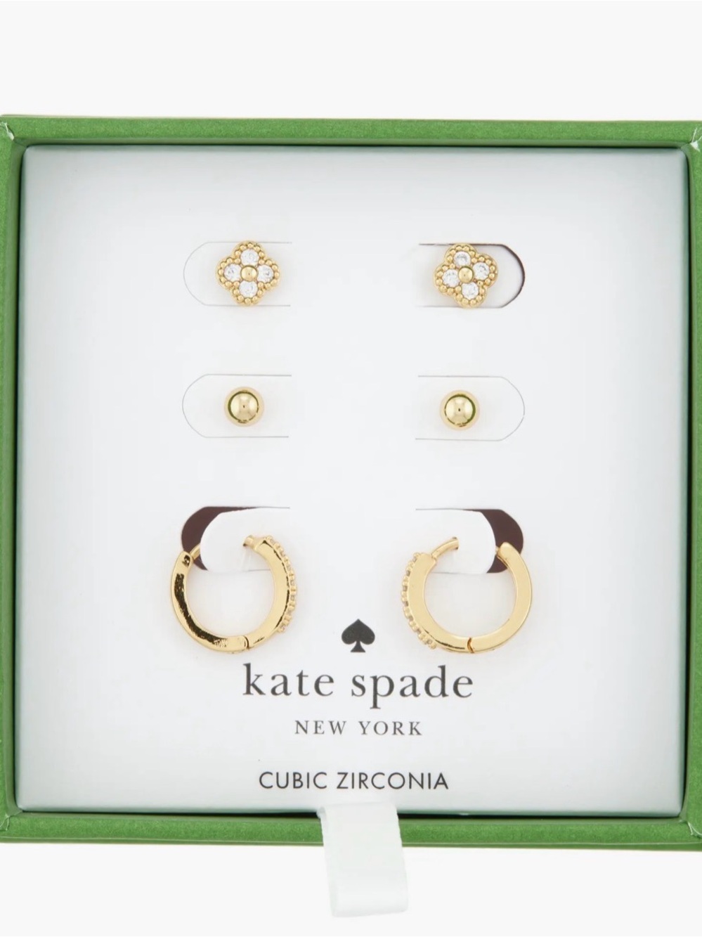 KATE SPADE 3 PACK ASSORTED MINI STUD & HOOP EARRINGS